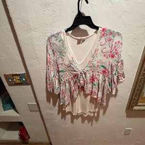 L*Space Floral V-Neck Ruffle Blouse